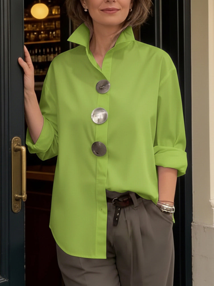 Estefanía - Elegante blusa de lino y algodón con botones metálicos