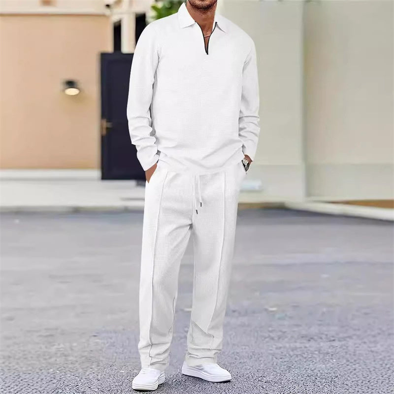 Conjunto para hombre: sudadera de punto gofrado y pantalón recto