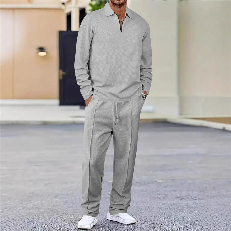 Conjunto para hombre: sudadera de punto gofrado y pantalón recto