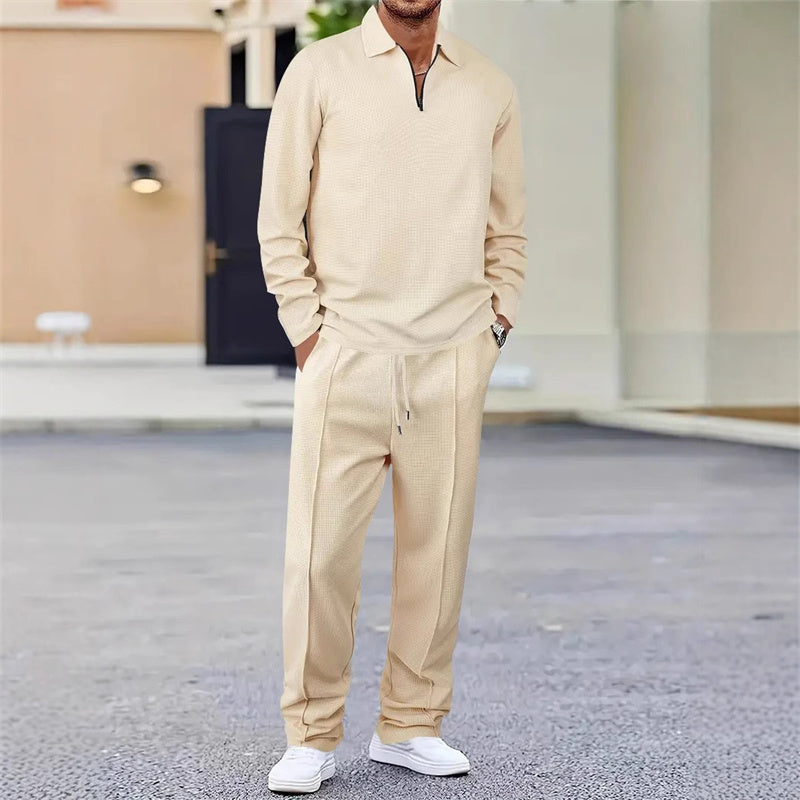 Conjunto para hombre: sudadera de punto gofrado y pantalón recto