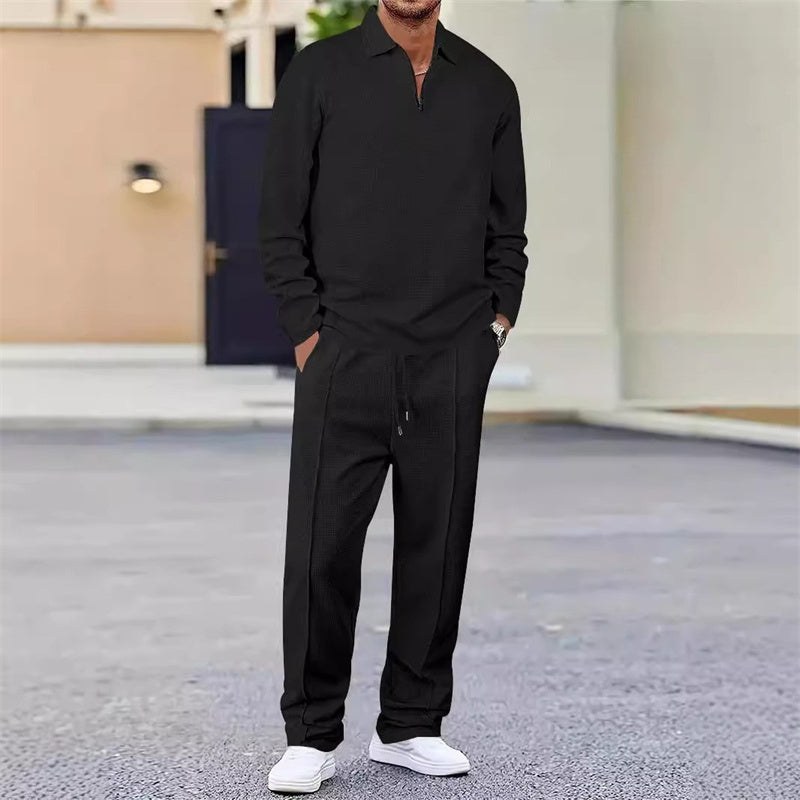 Conjunto para hombre: sudadera de punto gofrado y pantalón recto