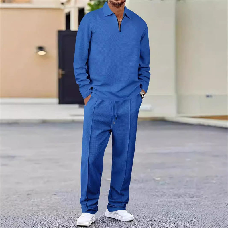 Conjunto para hombre: sudadera de punto gofrado y pantalón recto