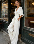 Daniela – Mono Elegante Cuello V con Pantalón Palazzo