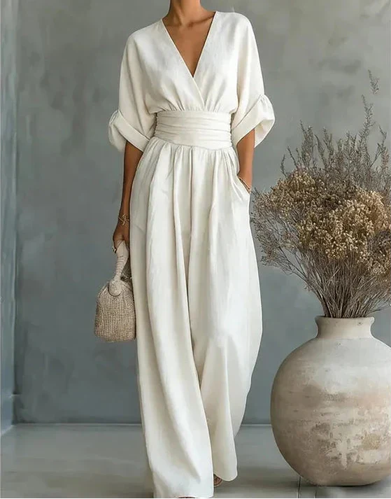 Daniela – Mono Elegante Cuello V con Pantalón Palazzo