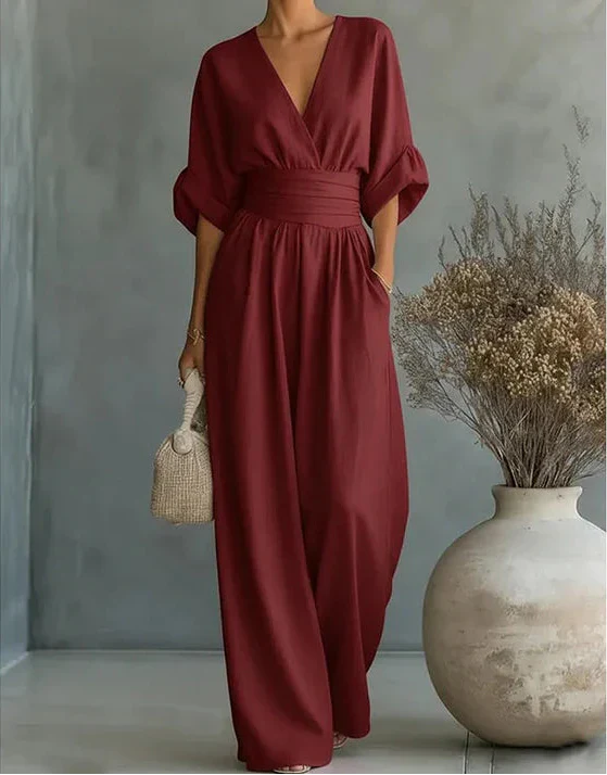 Daniela – Mono Elegante Cuello V con Pantalón Palazzo
