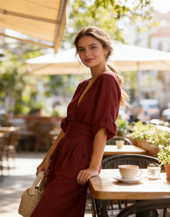 Daniela – Mono Elegante Cuello V con Pantalón Palazzo
