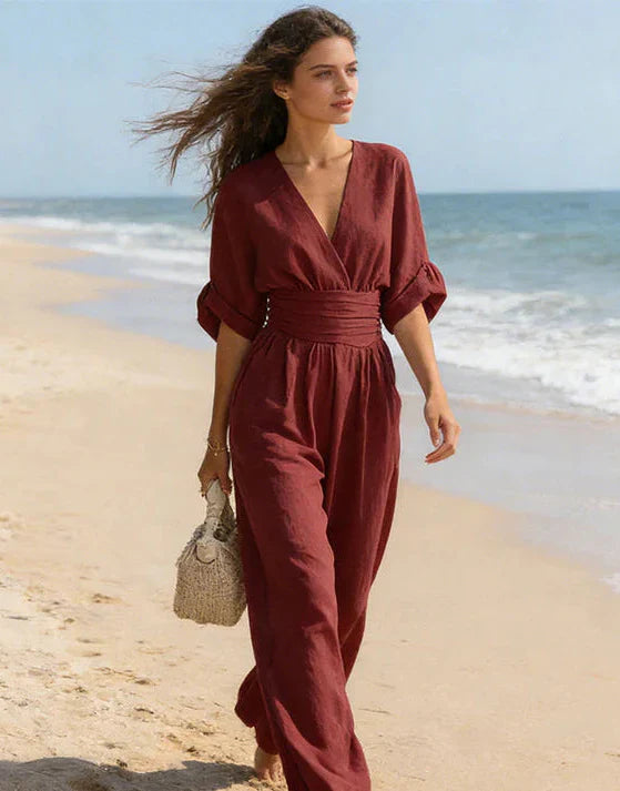 Daniela – Mono Elegante Cuello V con Pantalón Palazzo